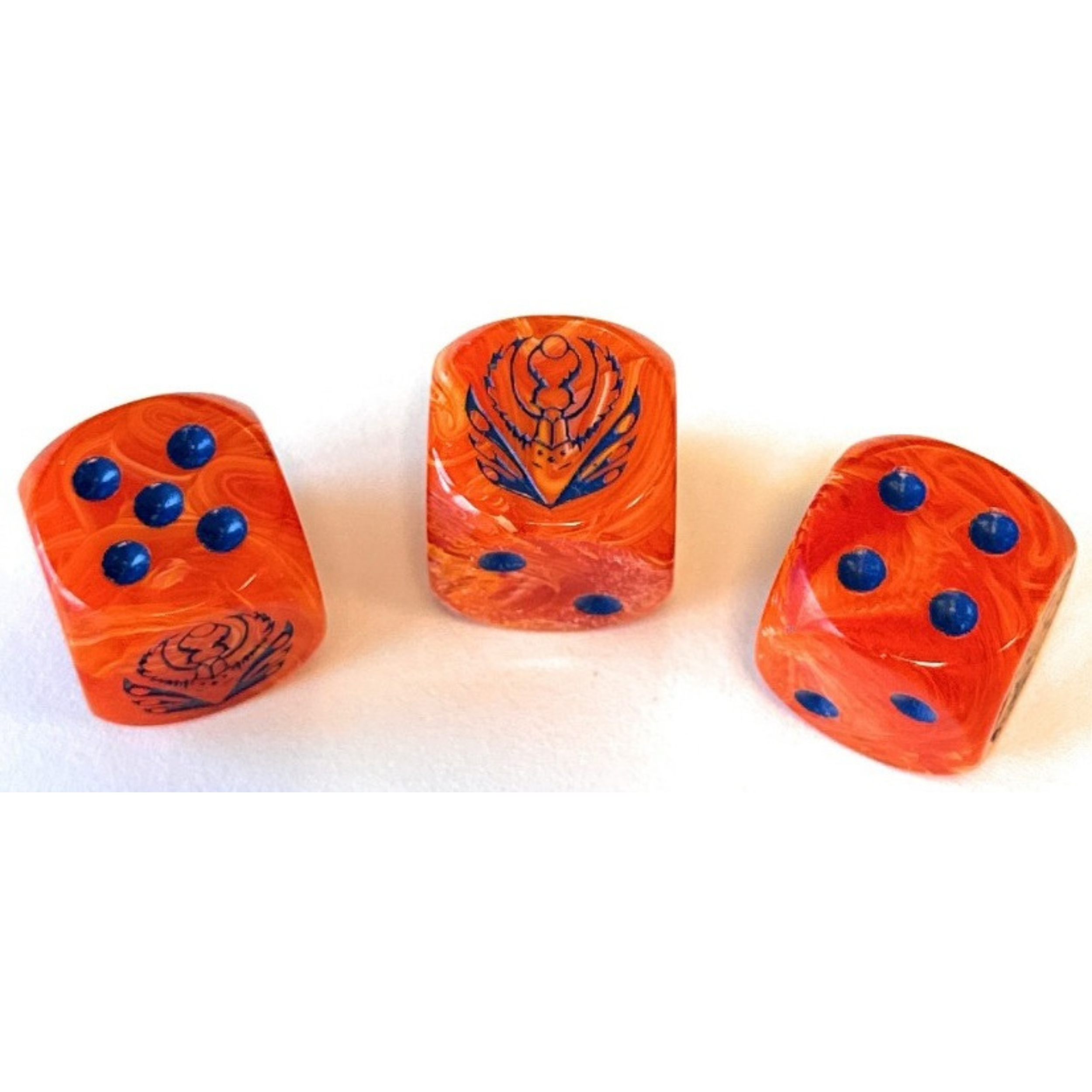 Conquest Weaver Courts Logo on Peach Marbled Dice